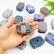 Boho Style Mini Metal Tin Storage Box | Rectangular Hinged Decorative Box + Earring Ring Jewelry Box + Personal Medicine Box | Metal Empty Gift Box Set