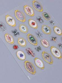 1pc 5D Embossed Insect Nail Decals Colorful Vintage Photo Frame Ladybug Butterfly Spider Centipede Pattern DIY Nail Art Decoration Slider, Manicure Art Accessories Tools, Beautiful Gift For Girl - Nhiều màu - Xem 7