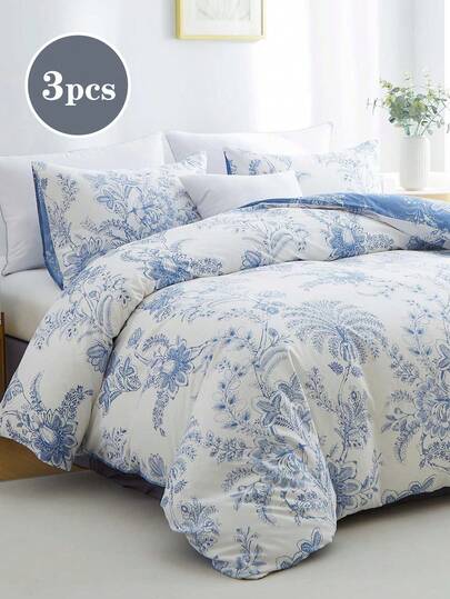 3pcsFloral Duvet Cover Set, Bedding, Super Soft And Skin-Friendly Duvet Cover, Washed Duvet Cover, Floral Printed Pattern Comforter Set And Pillow Case, Quilt Core Not Included, Fits For Twin Full King Queen All Size Beds, Suitable For All Seasons, Home Decoration, Bedding Gifts, Machine Washable,TwinFullQueenKing