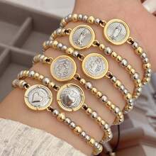 双色圣母玛利亚/圣本笃/心形串珠编织手链，男女通用珠宝，适合日常佩戴 - 黑色 - 查看 1