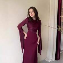 Europäischer und amerikanischer Stil Sommer Patchwork Glas Schleier große ausgestellte Ärmel langes Satin Slim Kleid