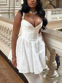 White Lace Embroidery Slip Mini Dress For Women - Summer Graduation Dress, Boho Date Night Party Festival Outfits