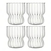 4/8 modische Glasbecher im Blütenblatt-Stil mit Streifen, aus Borosilikatglas, leicht, robust, kälte- und hitzebeständig, 300 ml/10 oz, Eisbecher, geeignet für Kaffee, Joghurt, Eis, Cocktails, kalte Getränke