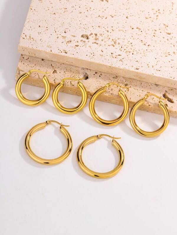 1 Pair/3 Pairs Classic Delicate Wire Circle Hoop Earrings, Popular Matching Best Friend Set