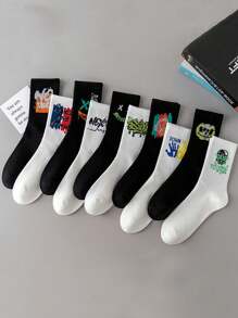 5/10 pares de estilo aleatorio de calcetines de media caña unisex con diseño de grafiti en blanco y negro para parejas, calcetines casuales para mujer, calcetines cómodos, transpirables y sencillos para deportes, baloncesto, fútbol, negros, blancos, calcetines para parejas, que absorben la humedad, antibacterianos y antiolor, adecuados para negocios y tiempo libre, deportes al aire libre, running