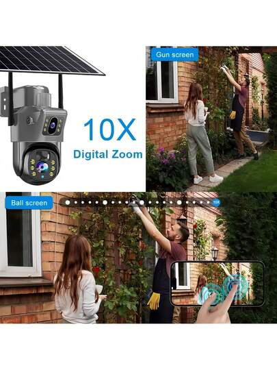SWVW V380 Pro 10x Zoom 4K Solar Camera 4G SIM Card Dual Lens 8MP High Definition Night Vision Network Closed Circuit Television Monitoring Gimbal PIR Human Detection Alarm Waterproof Built In Battery Camera,4G Outdoor Indoor Security Home Cameras, Wireless IP PTZ None Surveillance Cameras view 5