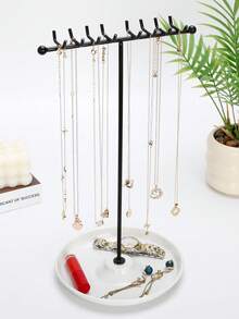 1 Pc T-Shaped Hanging Jewelry Stand, Gold And Black, 19 Cm Wide And 32 Cm High, Suitable For Organizing And Storing Necklaces, Earrings, Bracelets, Watches, Jewelry And Other Items, A Valentine's Day Gift - Multicolor - View 10