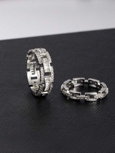 Retro Interwoven Copper Material Inlaid With Artificial Zirconia Eternity Ring Wedding Ring Set Of 2 Pieces
