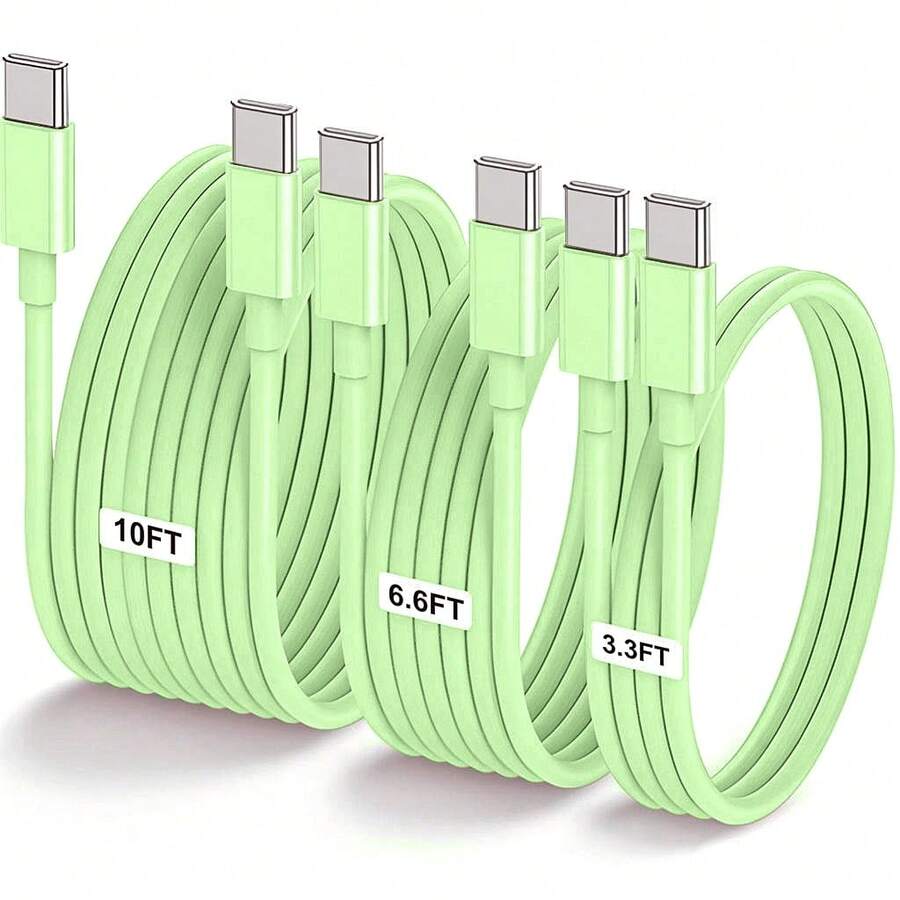 USB-C 转 Type-C 充电线，[3.3 英尺/6.6 英尺/10 英尺] 长款 Type-C 快速充电数据线，USB-C 电源线，兼容 17/16/15 Pro Plus/Pro Max，兼容三星 Galaxy S26/S25/S24/S23/S22、Pro/Air 等机型，手机充电线 - 綠色 - 查看 1
