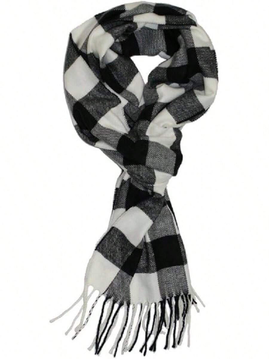 Soft Luxurious Classic Cashmere Feel Winter Scarf With Box, Cozy Warm Scarf - 黑白水牛格紋禮物 - 查看 1