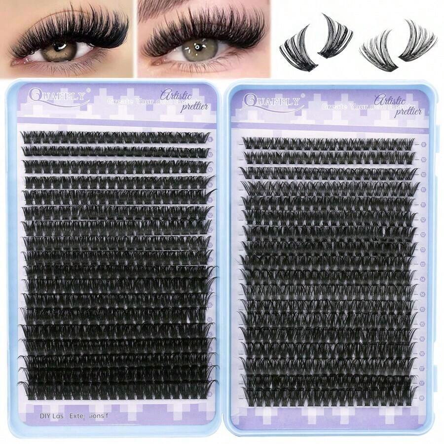 DIY Cluster Lashes Natural Look 720pcs Wispy Lash Clusters 9-18mm Short Eyelash Extension With 80D+60D Mixed Lash Book D Curl Natural Lash Extension. !! !Random Style.