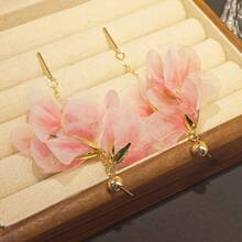 1pair Flower Mesh Earrings Small Fresh Pastoral Style Earrings - Pink - View 7