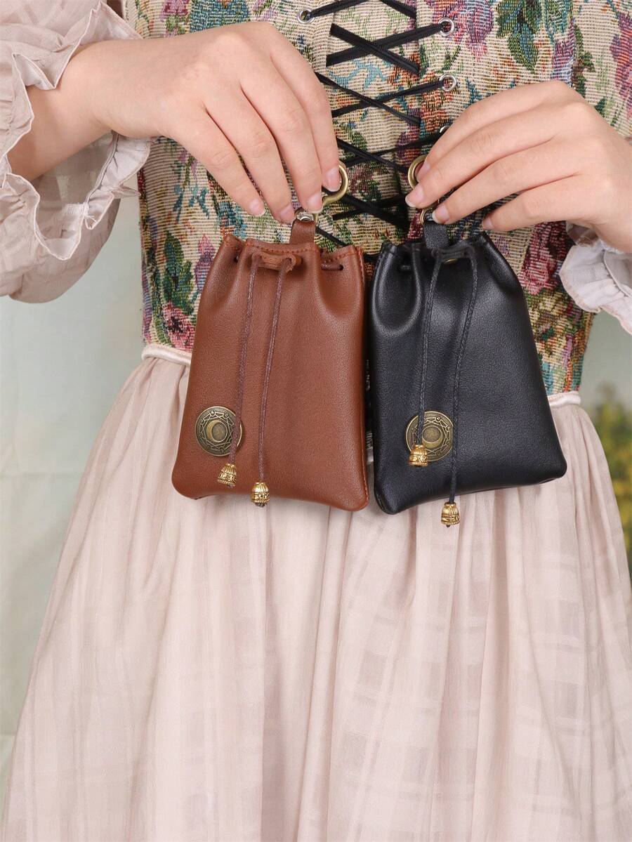 1pc Medieval Viking Style Hanging Belt Coin Purse Retro Waist Bag For Daily Use, Festival Outfit Halloween - A - View 1