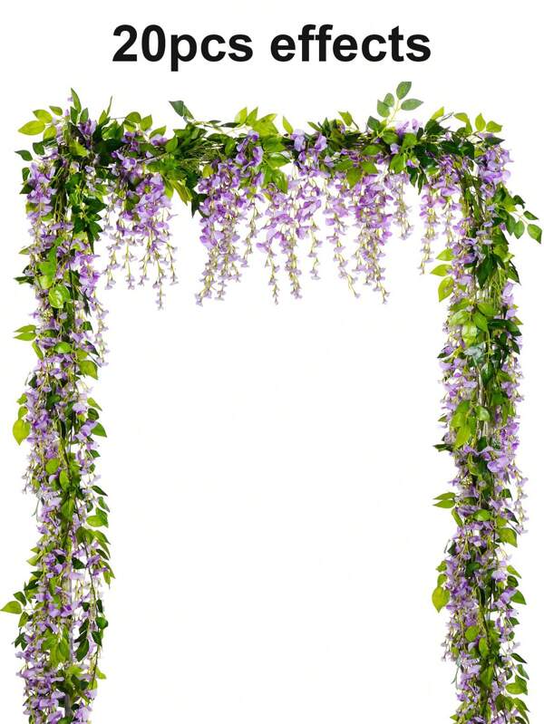 Wisteria Artificial Flowers Garland, 4pcs Total 28.8ft Artificial Wisteria Vine Silk Hanging Flowers, Suitable For Wedding Hanging Flowers Ceiling, Home Decoration, Bedroom Decoration, Ideal Gift For Back To School Season Party
