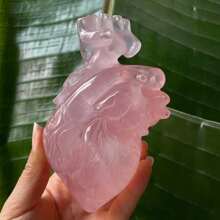 1 pièce de sculpture en forme de cœur en matériaux mixtes, sculpture en quartz rose/fluorite de plume/agate volcanique/agate mousse, parfait pour la collection de la maison et cadeau pour la Saint-Valentin et les vacances, décoration artistique parfaite pour la maison, cadeau en pour les parents