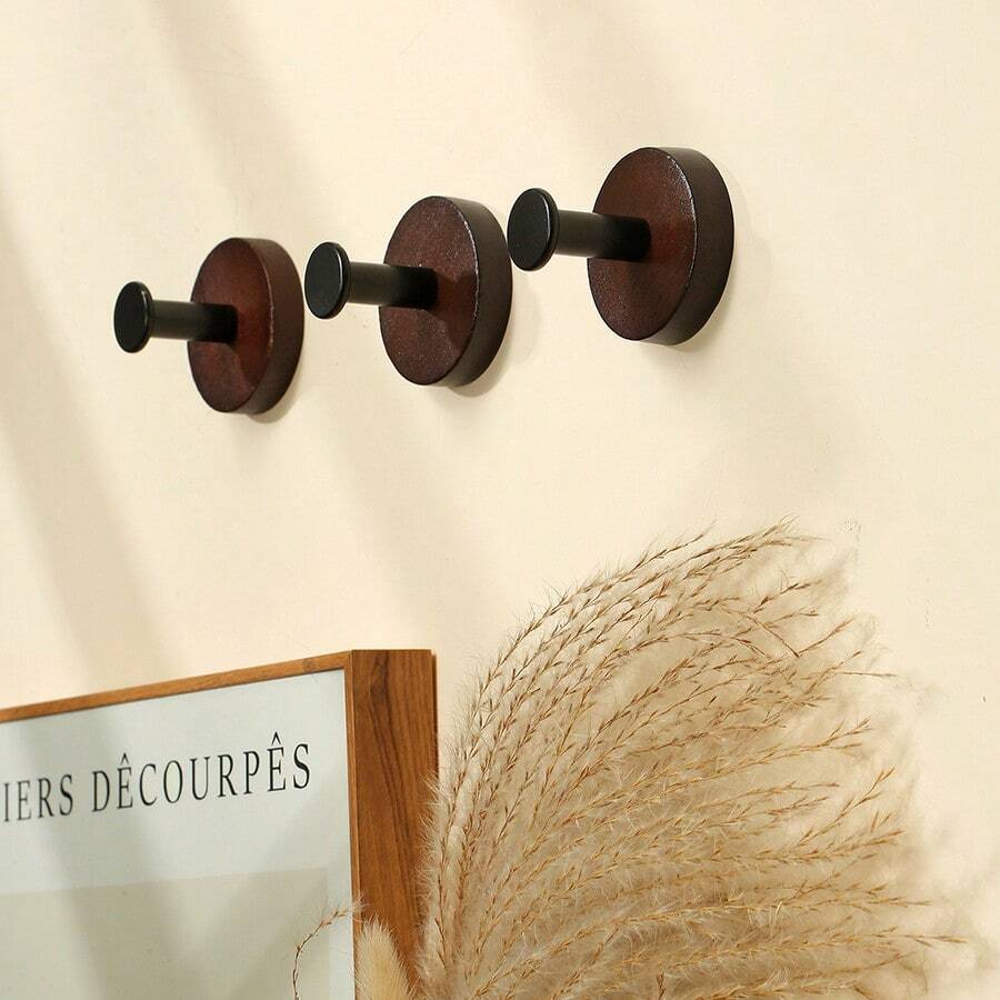 1pc/3pcs Wooden Clothes Hook, Single Peg Wall Mount Hanger Rack For Bathroom Cabinet, No Drilling Required - Multicolor - View 1