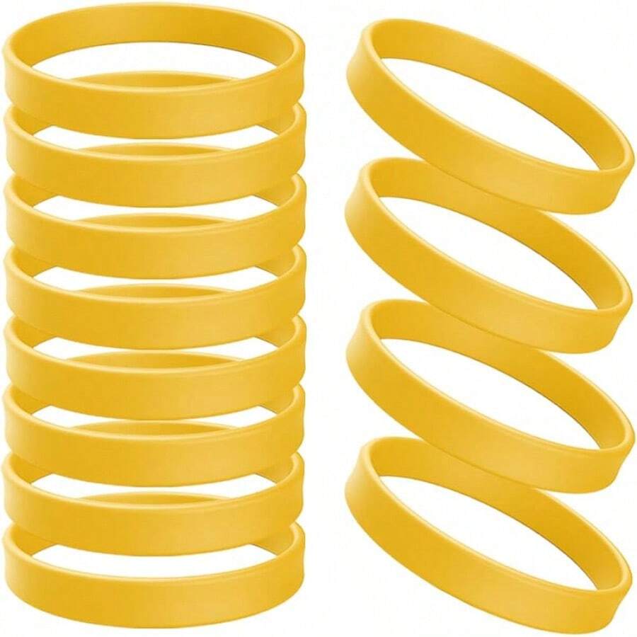 Rubber Bracelets Solid Color Silicone Wristbands Blank Stretch Silicone Wristbands Colorful Rubber Bracelets Women Men Gifts - 黃色 - 查看 1