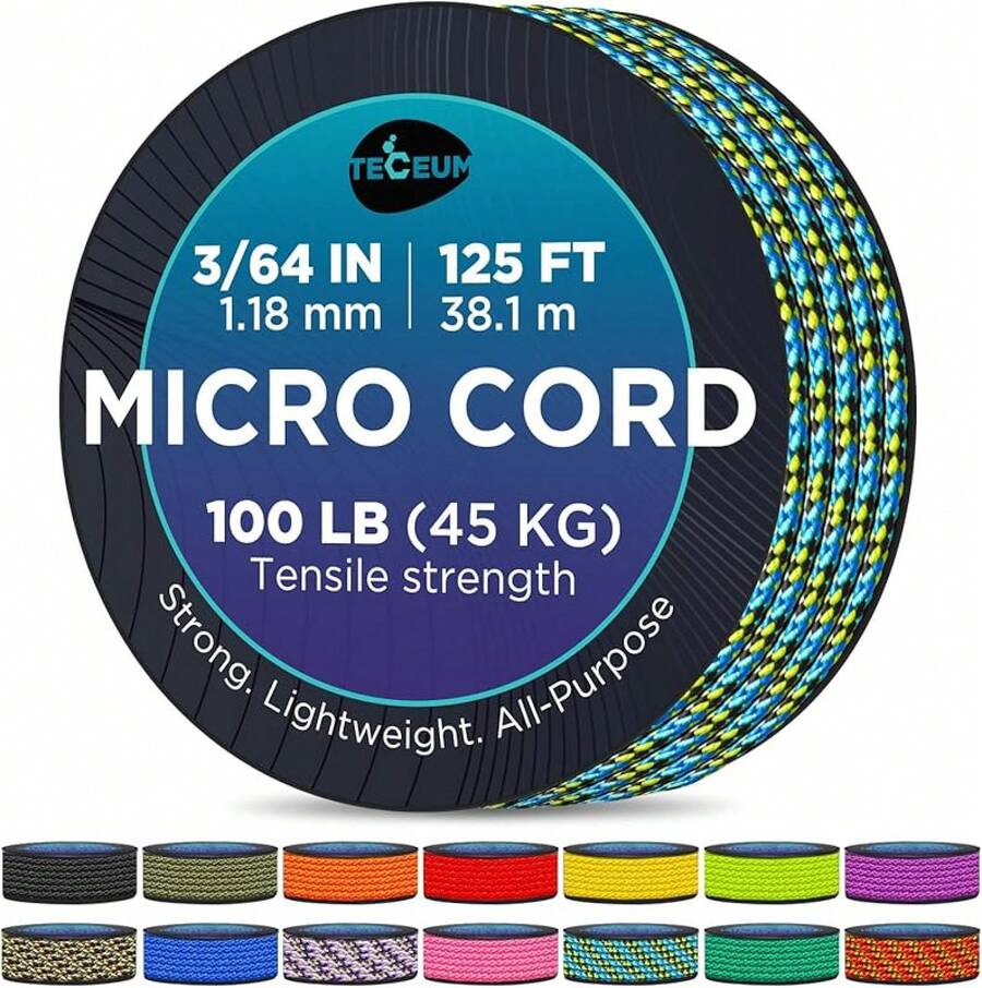 TECEUM Micro Paracord – 118 Mm X 125 Ft – Micro Utility Cord – Thin Braided Paracord Rope – Best Crafting, Projects, Fishing, Camping – Wind Chime – Survival Strong String - 水 - 查看 1
