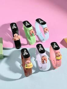 6pcs Kids Digital LED Touch Screen Watch, M3 Cute Capybara Pattern, DIY, Suitable For Primary & Secondary Students, Fashion & Casual, Versatile For Outdoor Sports, Convenient To Wear, Ideal Gift For Children's Day, Friends, Back To School, Children's Electronic Watch Set - Multicolor - View 4