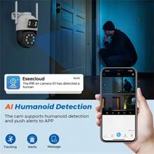 4MP (2MP + 2MP) Dual-Lens Wireless Security Camera, Supporting Dual-Band 2.4G/5G Wireless WIFI Network, PTZ IP Surveillance Camera, Wireless Closed-Circuit Camera, Full-Color Night Vision, Intelligent Automatic Tracking, AI Motion Detection Alarm, Two-Way Audio CCTV Camera, Mobile Application Control, Suitable For Enterprise, Home, Hotel, Parking Lot And Other Scene Monitoring.