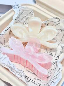 2pcs Simple & Elegant Acrylic Pink Beige Bow Print Hair Claw Clips, Decorative Flower Shaped Hair Accessory For Updo, Suitable For Daily Commute And Travel Outfit Fashion Hair Accessories Elegant Hair Clip