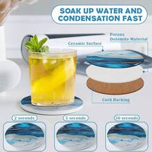 Juego de 4 posavasos de estilo de mármol de cerámica absorbente con soporte de metal dorado para protección de mesa, decoración del hogar, regalo para el Día del Padre, color blanco, redondo, 4 pulgadas marca - Azul - Ver 3