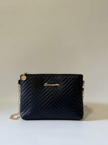 Bolso cruzado con cadena desmontable y patrón de onda en relieve, bolso de hombro minimalista de unicolor, elegante y de moda para mujer
