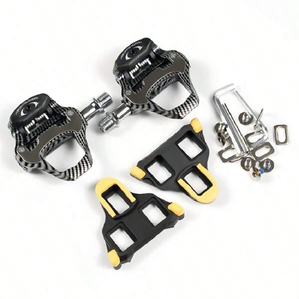 chooee Pedales sin clip para bicicleta de carretera RACEWORK compatibles con SHIMANO SPD/LOOK KEO - Pedales de ciclismo con patrón de carbono y taco de clip, ligeros y durables