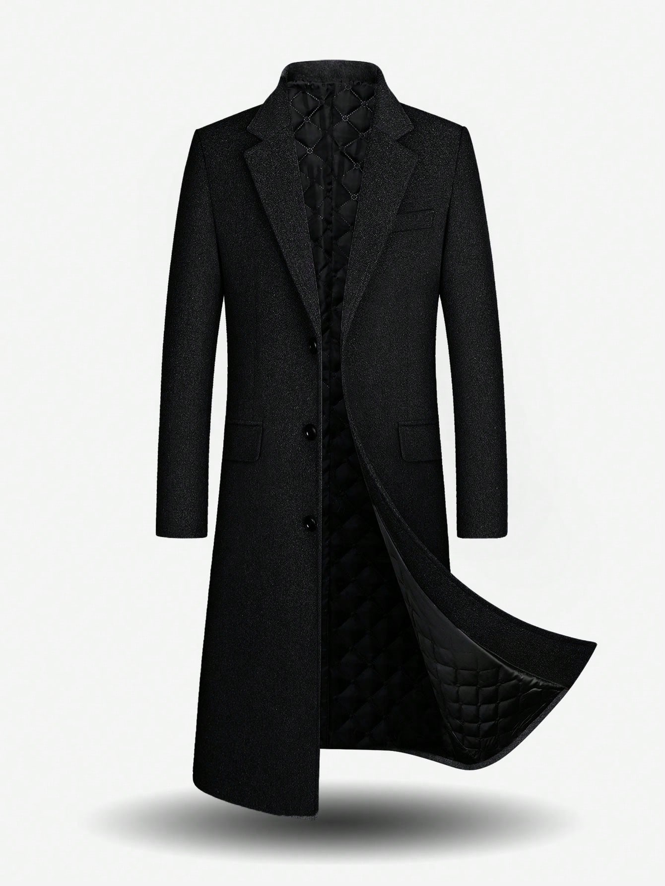 معطف رجالي أنيق بلون سادة متوسط الطول، معطف شتوي د...