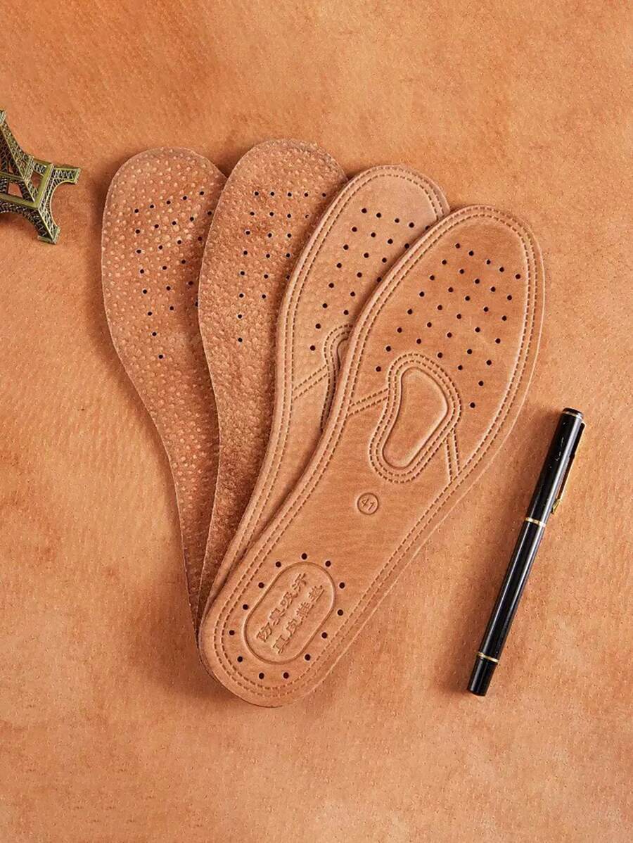 2pcs Genuine Leather Shoe Insoles With Natural Imperfections And Slight Odor - Double Pack, Durable And Stylish, Perfect For Any Occasion, Everyday Comfort|Stylish Imperfections|Durable Insole