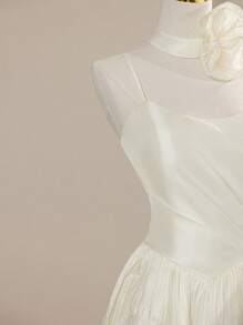 Spaghetti Strap Romantic Floral Decor Sleeveless Pleated Baroque Princess Skirt, Bride Gift Dress Suitable For Graduation Prom Party