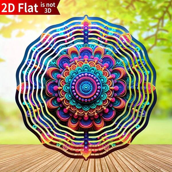 1 Piece Of 2D Flat Sheet Metal Mandala Wind Chime, 25.4 Cm Stainless Steel Hanging Dynamic Courtyard Art Decoration, Indoor And Outdoor Decoration For Christmas, Halloween, Thanksgiving, Independence Day - No Electricity Or Batteries Required, Outdoor Decoration