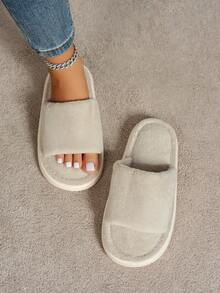 نعال منزلية كاجوال للنساء، ذات لون أحادي مفتوحة من الأمام، قاع مسطح بارتفاع 2 سم، من مادة EVA خفيفة الوزن مانعة الانزلاق، مريحة للاستخدام في المنزل والنوم وداخلي وخارجي، مناسبة للخريف والشتاء - رمادي - مشاهدة 4