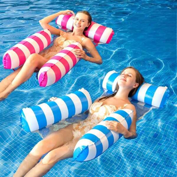 Adult 3-Chamber Inflatable Floating Lounge Chair, PVC Foldable Backrest Water Hammock, Beach Essentials, Beach Accessories, Pool Float