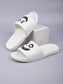 Men's Spring/Summer EVA Lightweight Strap Slide Sandals With Cartoon Print, Soft & Comfortable, Suitable For Indoor, Outdoor, Beach, Shower - White - View 1