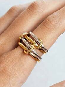1 Stück Damen Mode Edelstahl Multi-Loop Kubikzirkonia Ring mit Layered Design, geeignet für den täglichen Gebrauch und Partys