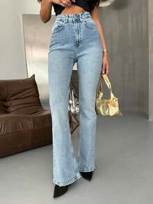 SQUALO Jeans de talle alto con ajuste acampanado para uso diario para mujeres