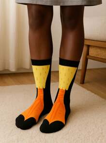 1 Par/2 Pares/4 Pares Meias Crew de Mulher com Estampa de Pato Fofa, Macia e Confortável, Design de Meia-Altura na Moda, Adequado para Feriados e Aniversários