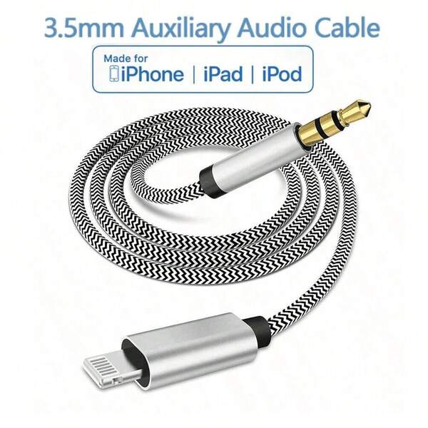 1-2 peças de cabo adaptador de áudio auxiliar Lightning para 3,5 mm, compatível com iPhone 14, 13, 12, 11 Pro Max, XR, XS, X SE, iPad, iPod, cabo de extensão para fone de ouvido