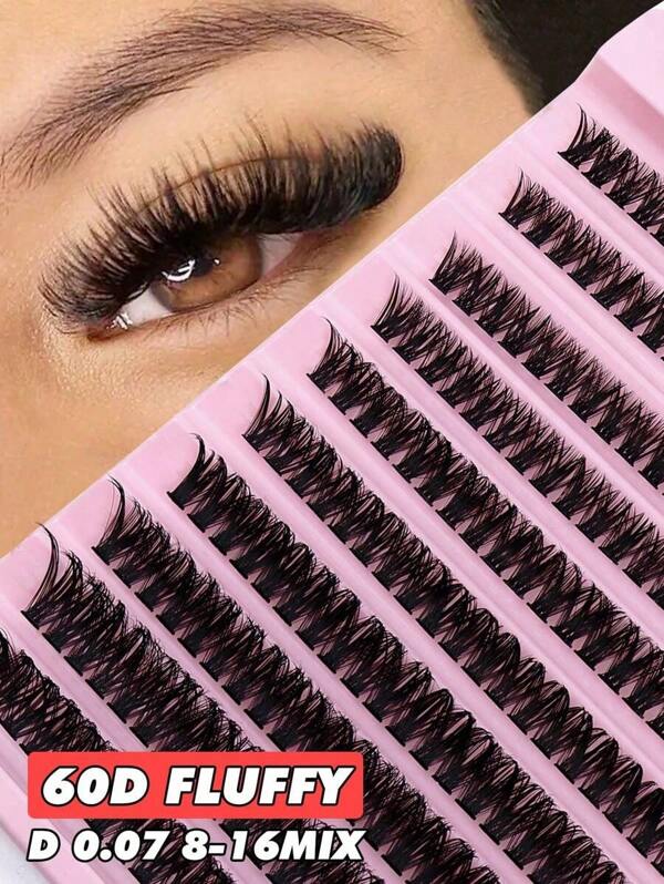 200pcs Fake Eyelash Set, 60D Curl, 8-16mm Mixed Length, Natural & Fluffy, 0.07mm Light & Reusable Lashes, Suitable For Festivals And Parties