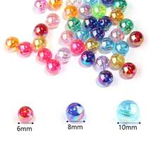 1 Pc 6mm(1200pcs) 8mm(480pcs) Transparent AB Acrylic Round Beads, 24 Random Colors Assorted Plastic Bubble Gum Beads With Hole Loose Spacer Beads Bulk For Bracelets Necklace Jewelry Making DIY Crafts