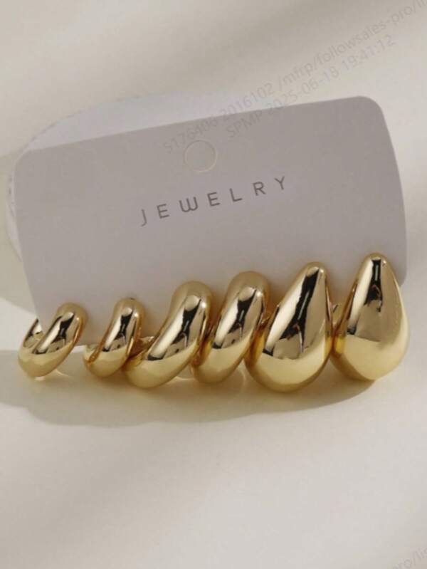 3pcs Minimalist Metal Style Earring Set, Exaggerated C-Shape Design, Suitable For Women