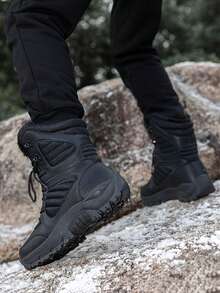 男士冬靴，超保暖户外防滑防风登山鞋，品牌原创时尚休闲男士雪地靴加大码男式户外工作靴防水厚底靴 - 黑色 - 查看 5