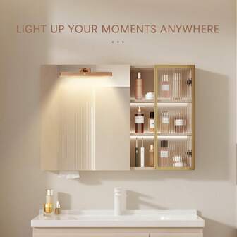 GOOD 1 pezzo Specchio per trucco in legno massiccio con luce a LED rotante, senza fori, luce da bagno, luce fredda, ricaricabile, luce di riempimento per specchiera, luce di studio intelligente a protezione degli occhi per studenti in camera da letto, lampada da tavolo a striscia a lato del letto