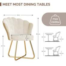 Nalupatio Upholstered Armchair, Dining Room Chairs, Dressing Table Chair, Velvet Chair, Petal Back Armchair With Gold Metal Legs, Load Capacity Up To 150 Kg - 米色 - 查看 2