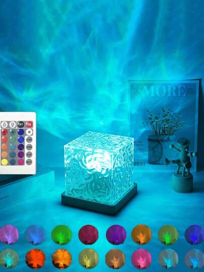 1pc 16 Color Wave Projection Lamp - Progressive Rotating Flame Water Light With Remote Control, Suitable For Office, Bedside, Bedroom, Bar, Restaurant Wave Night Light
