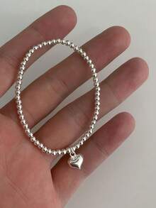 1 件爱心球弹性 S925 纯银手链