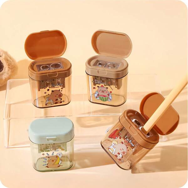 قلم رصاص يدوي بفتحتي حفر مناسب للأقلام السميكة والرفيعة، ذو قيمة جمالية عالية، بتصميم كرتوني، هدية صغيرة مفكرة، مستلزمات مدرسية