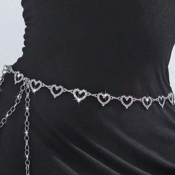 1 Stück modische minimalistische Herz Strass Legierung Taillenkette, Kleid Dekoration für Frauen