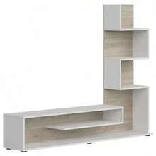 Miroytengo Módulo de TV para Salón Comedor Snake en Color Roble Artisan/Negro o Roble Sonoma/Nymphaea Alba con 4 Estantes 160x130x29 cm - Blanco - Ver 3